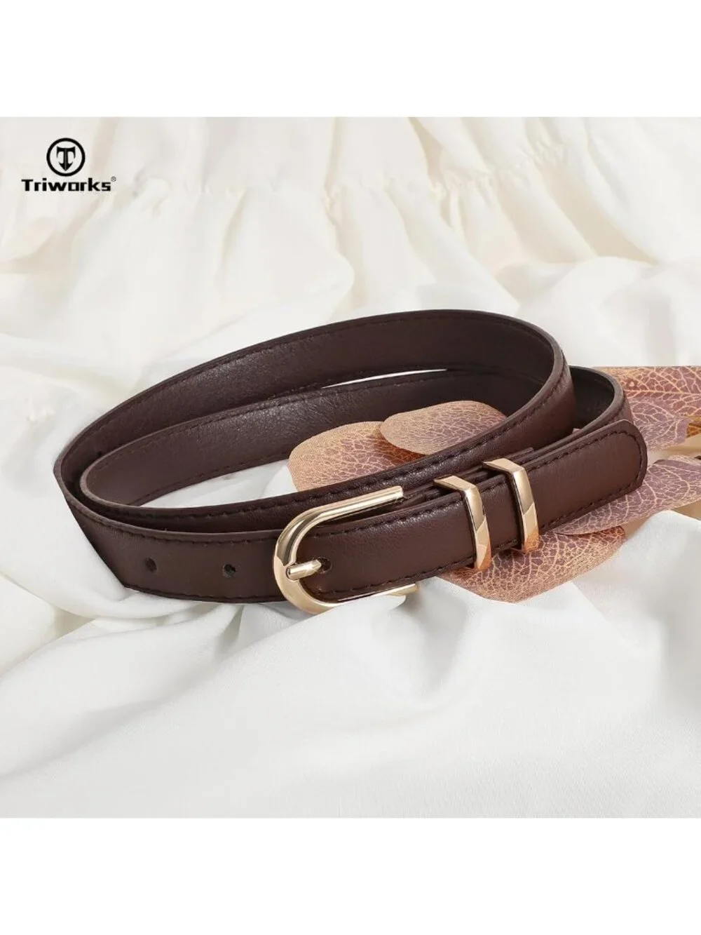 2 Pack Women's Skinny Faux Leather Belts for Jeans with Chic Gold Buckle